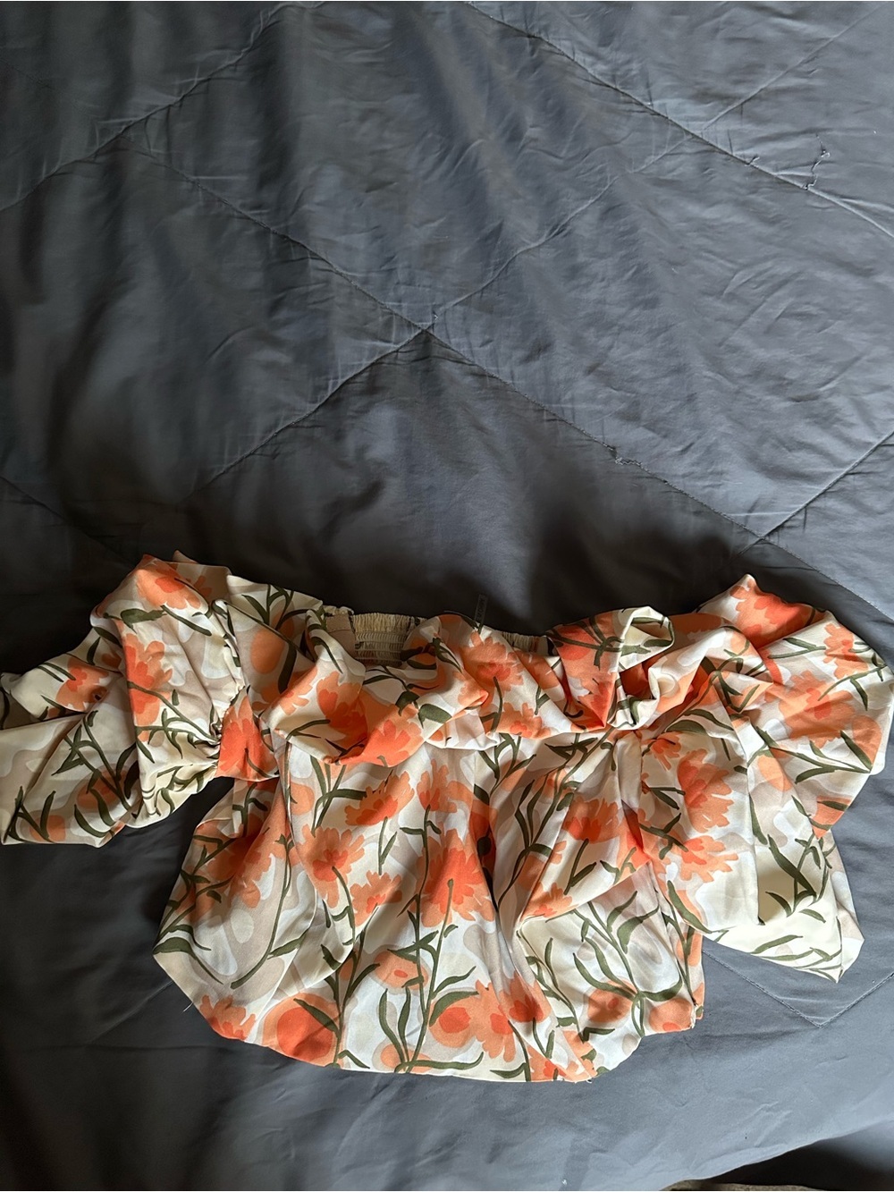 Floral Off-Shoulder Top bandeau style  in Orange & green